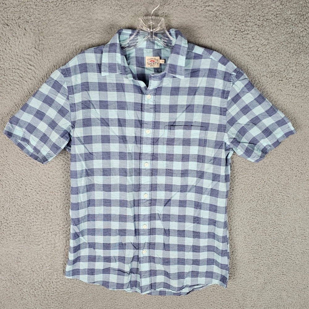 Faherty Casual Shirt Mens Small Plaid Linen Blend Short Sleeve Button-Up MWU2022